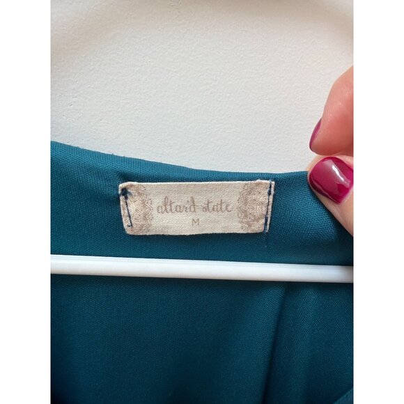 Altar'd State Womens Medium Teal Mini Dress With Crochet Sleeves & Elastic Waist - Picture 3 of 5